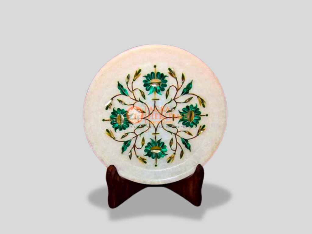 Malachite Floral Inlay Marble Serving Plate For Home Decor